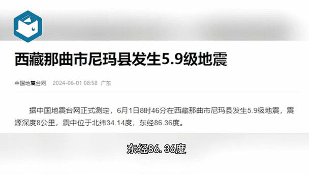 西藏那曲尼玛县发生5.9级地震 暂无人员伤亡