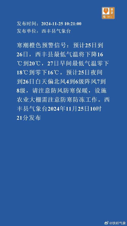 辽宁省西丰县发布寒潮蓝色预警