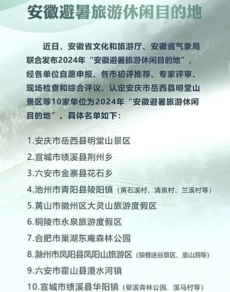 10家!2024年“安徽避暑旅游休闲目的地”公示