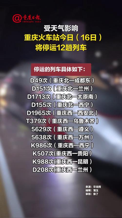 因降雨影响 兰渝线多趟列车停运