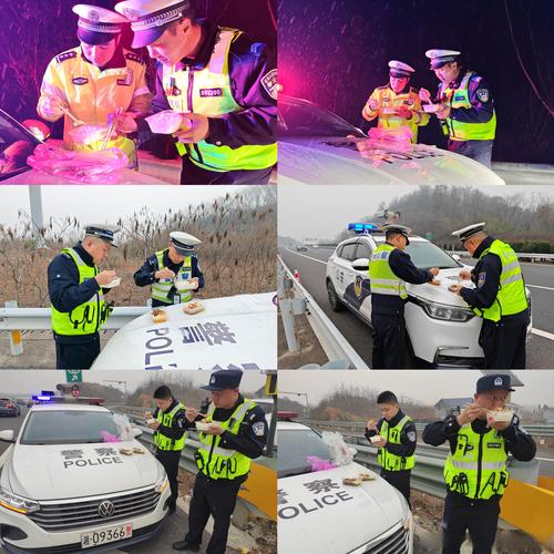 这个寒冷的早晨,淮南高速交警为滞留司乘人员免费送早餐